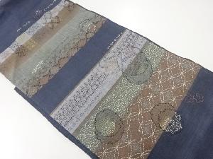 リサイクル　紗紬刺子横段に古典柄模様袋帯